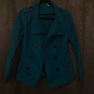 H&M Teal Canvas Pea Coat Style Jacket